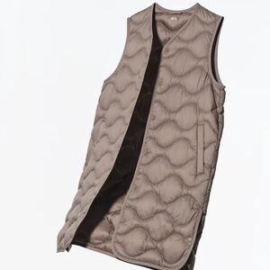 Uniqlo Ultra Light Down Long Vest Collarless Snap Puffer Quilted